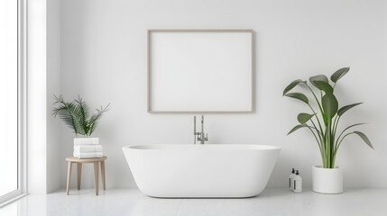 Fototapeta premium Minimalist Bathroom with Bright Accents and Clean Interior Design Mockup