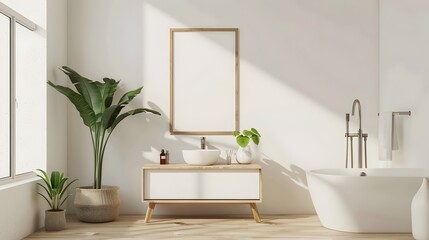 Fototapeta premium Minimalist Bathroom with Bright Accents and Clean Minimalist Interior Design