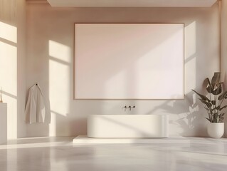 Minimalist Bathroom with Clean Lines and Large Mirror Mockup
