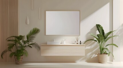Minimalist Bathroom with Floating Vanity and Clean Interior Design for Modern Home or Apartment