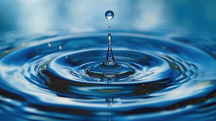 A high-detail capture of a water droplet impacting the surface, creating ripples that radiate out in precise patterns, a fine depiction of fluid dynamics and natural beauty.