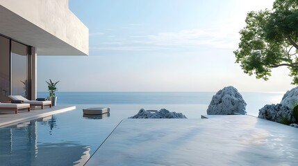 Fototapeta premium Minimalist Beach Resort with Clean Open Spaces and Elegant 3D Rendering