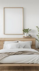 Minimalist Bedroom Design with Built-in Headboard and Shelving in Clean,Contemporary Interior
