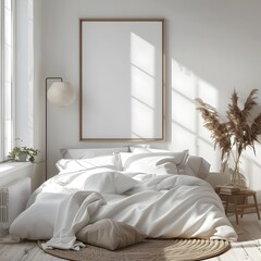 Minimalist Bedroom with Sleek Lamp and Clean Interior Mockup Scene