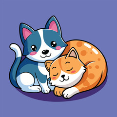 🐶🐱 Cute Dog and Cat Sleeping Together - Adorable Cartoon Vector Illustration 💤