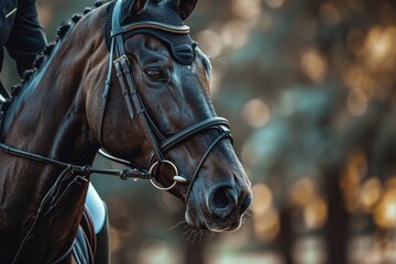 Obraz premium Dressage Equestrian. Jockey Training Horse for Competitive Riding Event