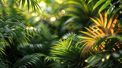 Fototapeta premium A riot of greens forms a tropical paradise, teeming with vibrant flora.