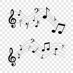 Wavy music notes set, isolated vector illustration.