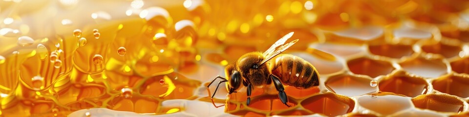 Naklejka premium Abstract Honey Bee. Flow of Amber Honey on White Background with 3D Illustration