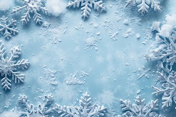 Blue Snowflake Border. Christmas Background with Snowflake Frame on Light Blue Background