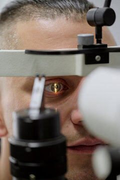A patient in an ophthalmology clinic