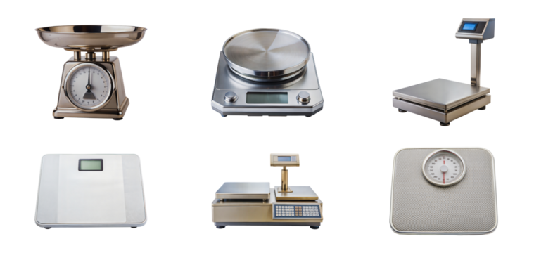 A diverse collection of six different scales including vintage and modern designs - isolated transparent png - Powered by Adobe