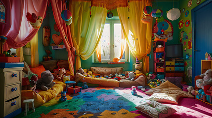 colorful room with lots of children's toys