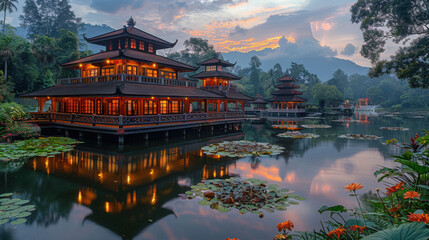 Obraz premium Serene Beauty of Wat Kalayanamitr: Japanese Style Painting with Soft Brushstrokes
