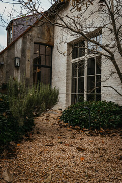 Path leading to traditional European architecture