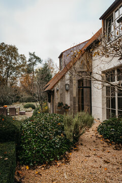 Elegant garden pathway beside Belgium home