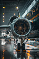 Fototapeta premium Closeup of a fighter jet engine in the parking lot.