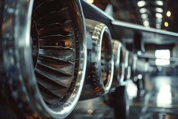 Closeup of a fighter jet engine in the parking lot.