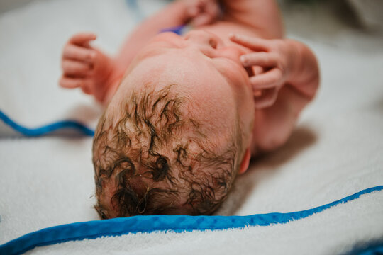 Wet hair after birth