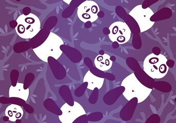 Fototapeta premium Cartoon animals seamless panda and branches pattern for wrapping paper