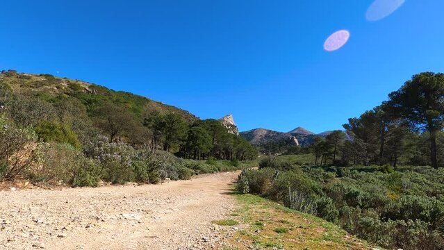 Panoramic view on hiking trail to Maroma peak, Sierra Tejeda, Spain 