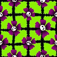 Halloween flower monsters seamless skulls pattern for wrapping paper and fabrics
