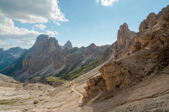 Pinnacle mountain peaks in extreme terrain on high altitude