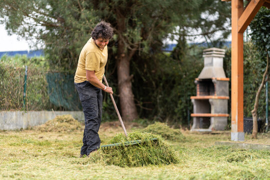 Man cleaning his garden.