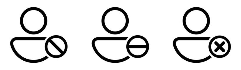 Blocked user flat icon sign. Block profile vector icon collection