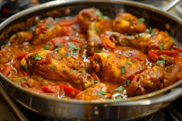 Delicious chicken in spicy red sauce