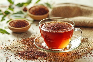 Delicious rooibos tea on wood table