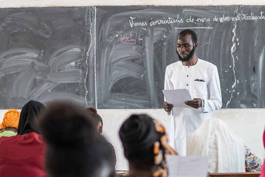 School Teacher Leading a Classroom Lesson in Senegal During the Day