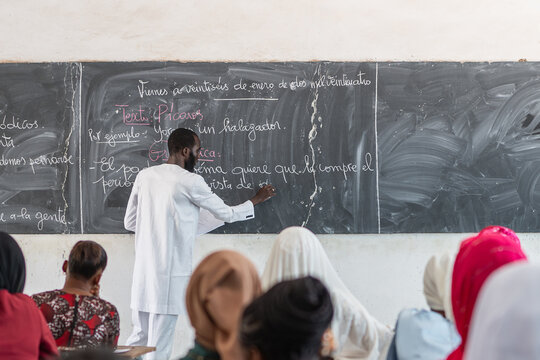 School Teacher Conducting a Lesson in a Senegalese Classroom During th