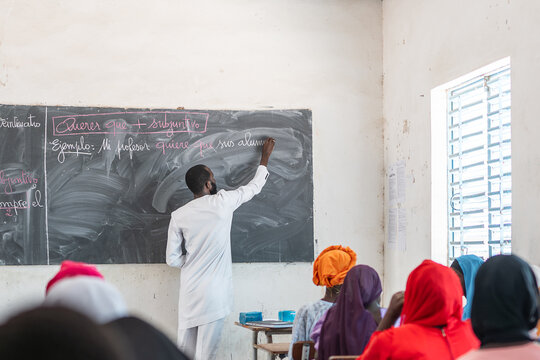 School Teacher Conducting a Lesson in a Senegalese Classroom During th