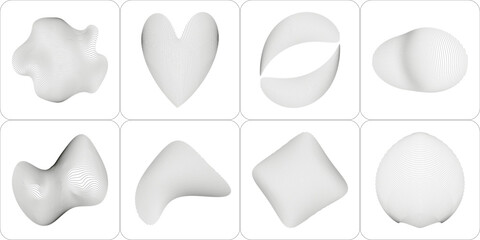 Wave line shapes. Abstract topography circles. Organic line pattern shapes. Vector outline illustrations set. Abstract woodcut black and white background design elements