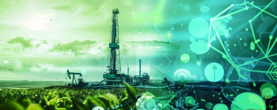 Futuristic sustainable drilling scene: Green technology meets industrial innovation in energy sector - Powered by Adobe