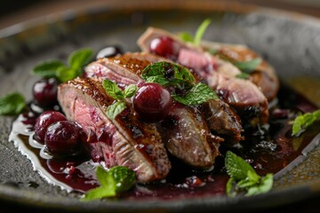 Duck in cherry mint sauce