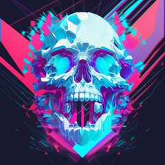 A vector illustration of a vaporwave-inspired logo [Alien Skull]