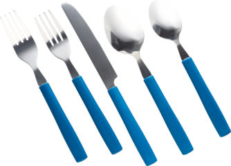 A complete set of blue ustensils silverware forks, spoons, knife - Ready to use Premium PNG Cutout Isolated image