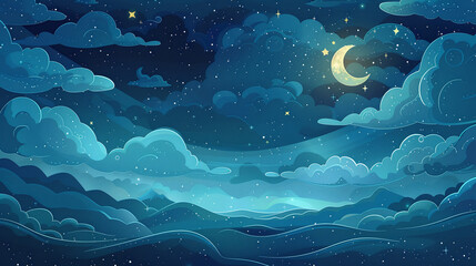 illustration of a night sky in cartoon painting style