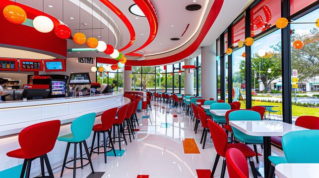 bustling quick service restaurant with modern bright interior design