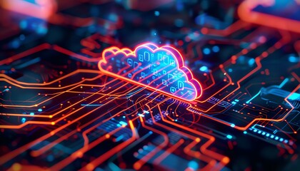 A glowing cloud icon on a circuit board, representing cloud computing.