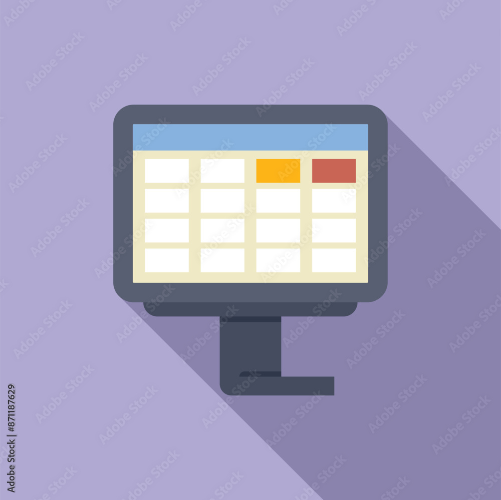 Poster computer monitor displaying a spreadsheet with cells containing data for analysis, suggesting financ