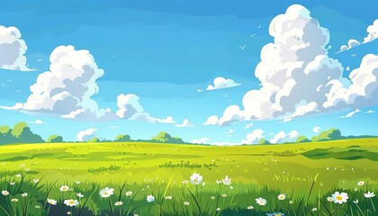 Green Grass Field With Trees cartoon