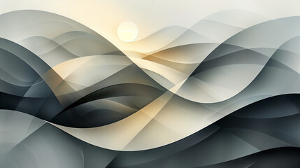 Grey & Beige Abstract Waves with Sunrise Glow