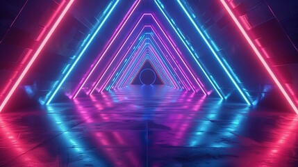 Naklejka premium Abstract 3D shapes forming a futuristic tunnel with neon lights
