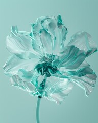 Delicate Glass Flower Line Sketch on a Blue Background