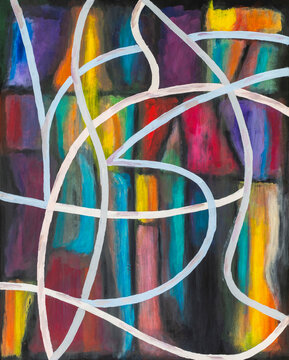 A tracery of white lines on a colored background 