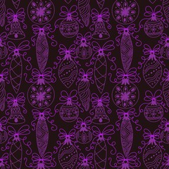 Cartoon retro Christmas tree balls seamless new year ethnic ornaments pattern