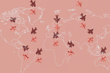 Global Air Traffic Concept Over World Map
